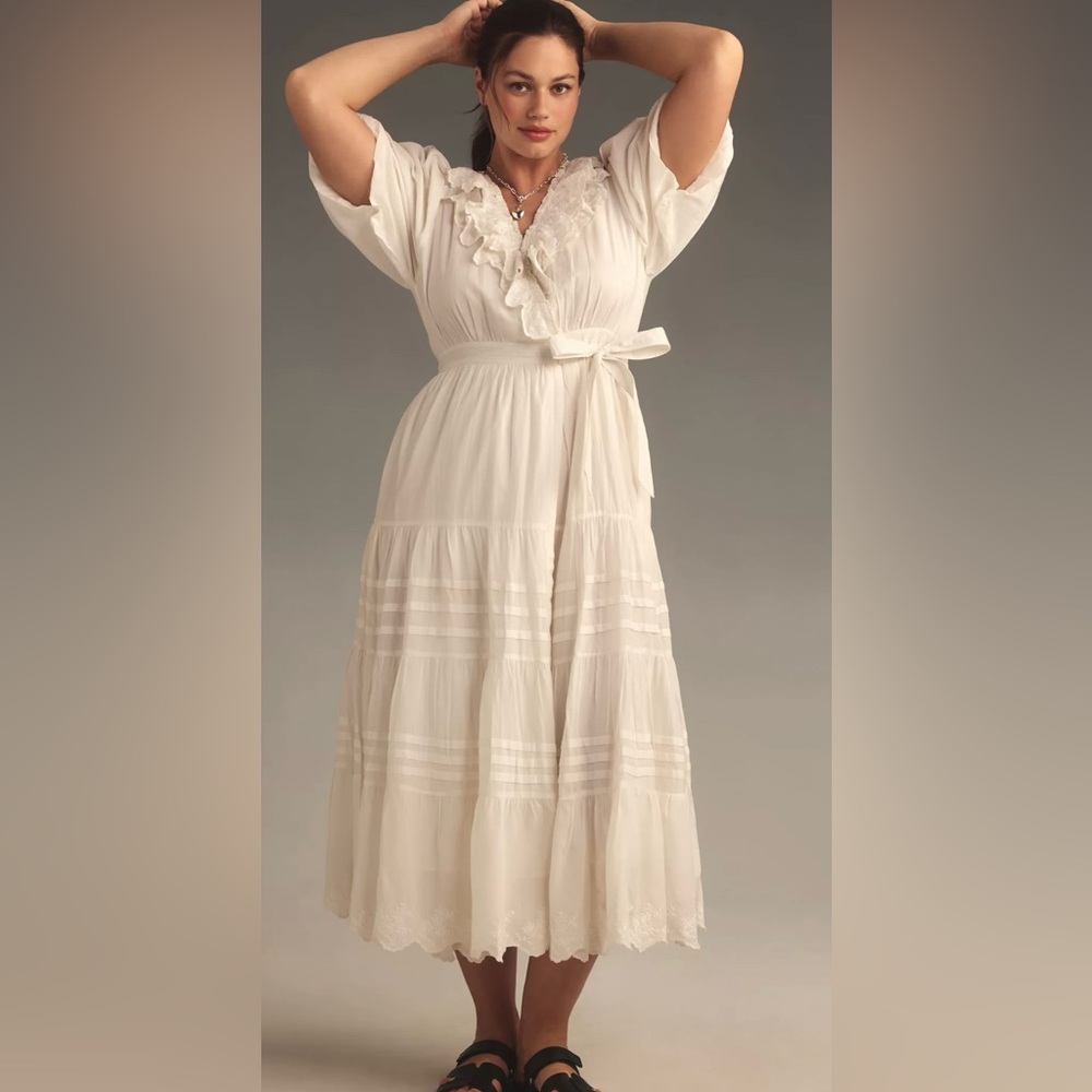 Love the Label Short-Sleeve Ruffled Tiered Wrap Maxi Dress XL
